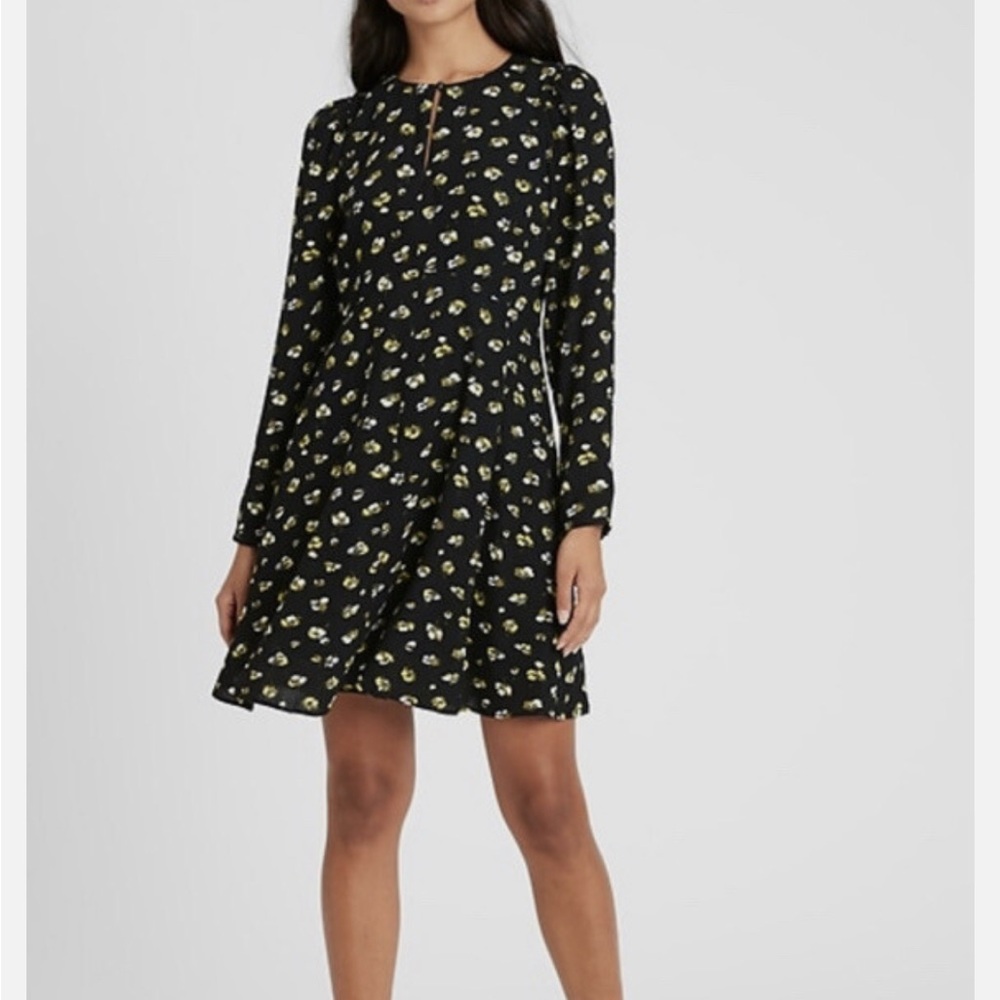 Banana Republic Black Dress with Yellow Floral Pattern